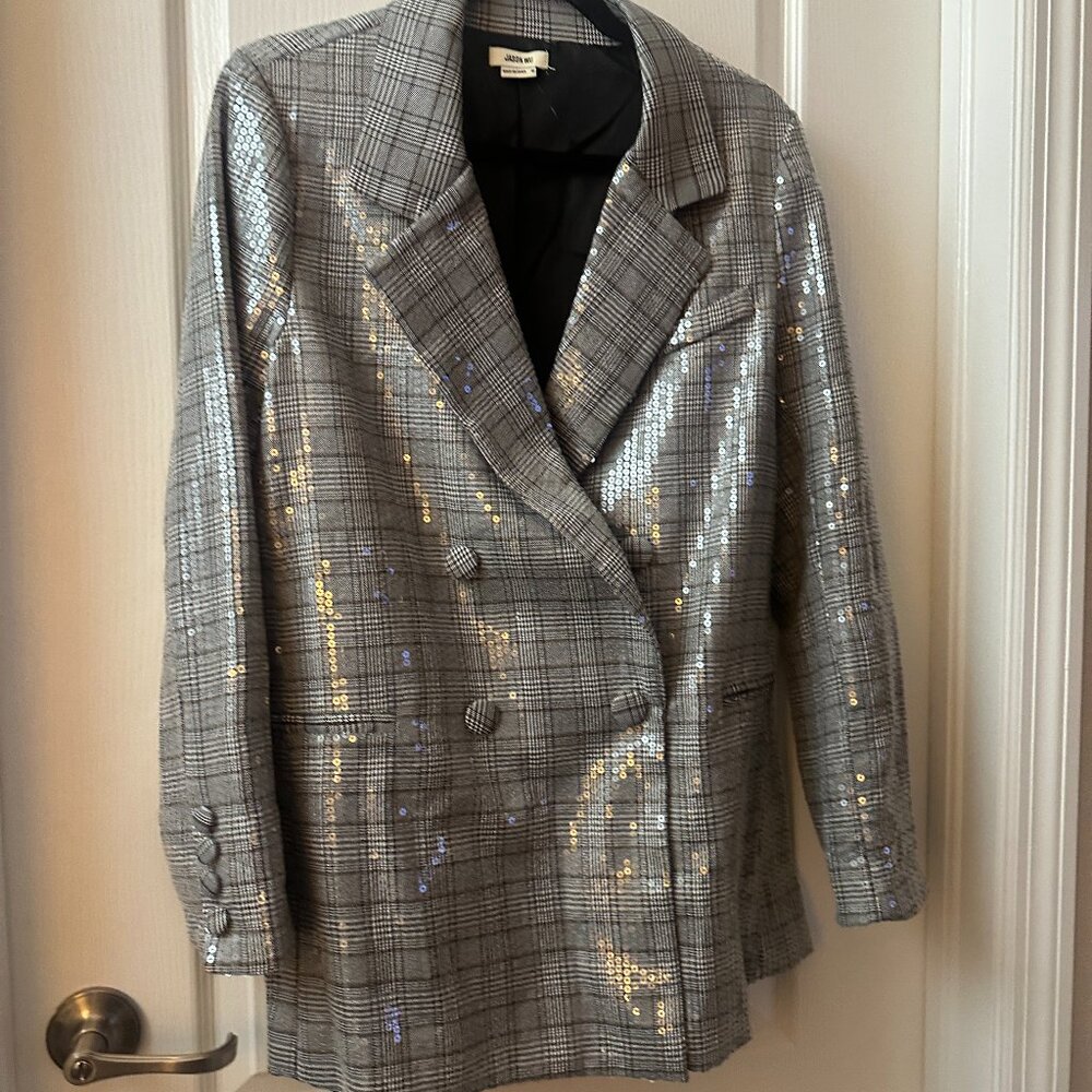 Jason Wu Gray Plaid Sequin Double-Breasted Blazer